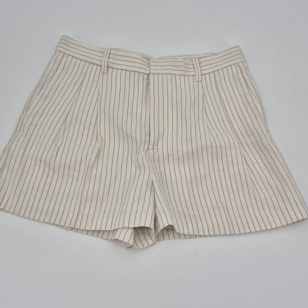 Madewell Easy Pleated Trouser Shorts Pinstripe Linen Blend Size 8